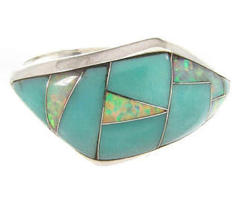 Silver Turquoise And Opal Inlay Ring Southwest Jewelry Size 6 IS60061